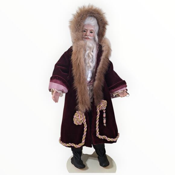 Vintage 1973 Kay artist signed realistic Santa in velvet decor figure Christmas